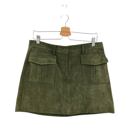 Theory Lupah Suede Mini Skirt Goat Leather‎ Army Green Size 8 - Picture 2 of 12